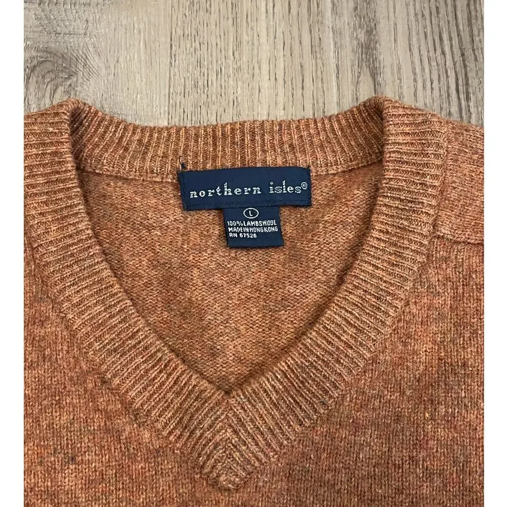 Vtg Northern Isles Burnt Orange Lambswool Men's Sweater
